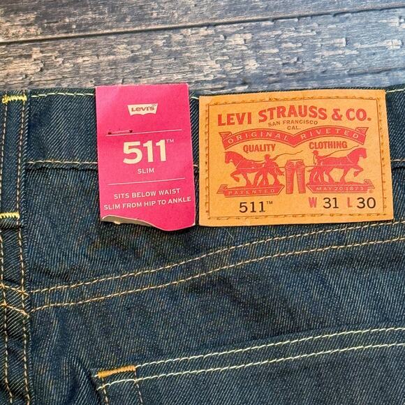 Levis 511 Jeans Mens 31x30 Blue Denim Slim Fit Stretch 2-Way Comfort Mid‎ Rise - Picture 10 of 11